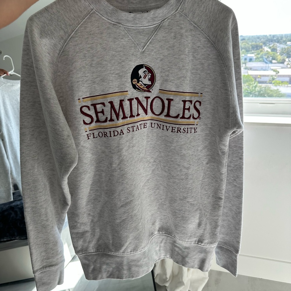 FSU Champion Gray Florida State Seminoles Crewneck Sweatshirt